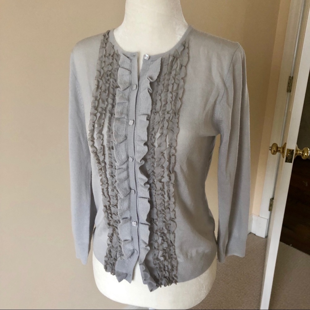 J.Crew fine wool chiffon ruffle cardigan